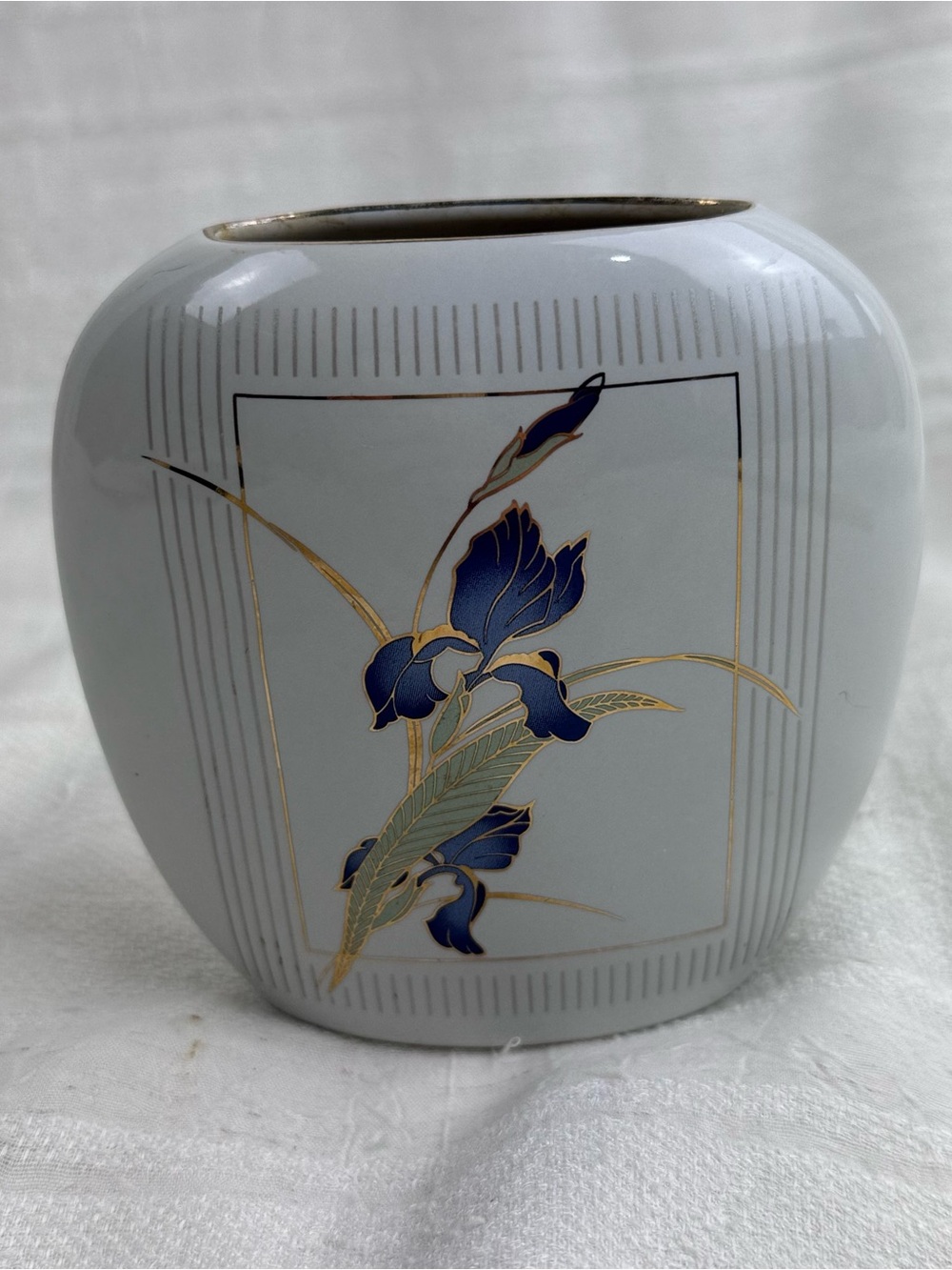 Otagiri Blue and Gold Floral Porcelain Bud Vase